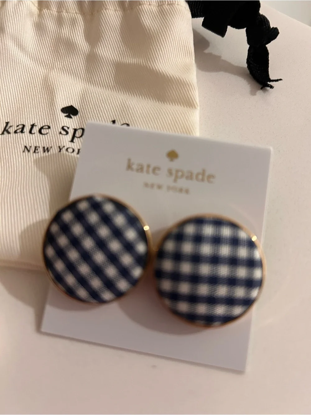 Kate Spade Women’s Navy Gingham Bangle and Stud Earring Set